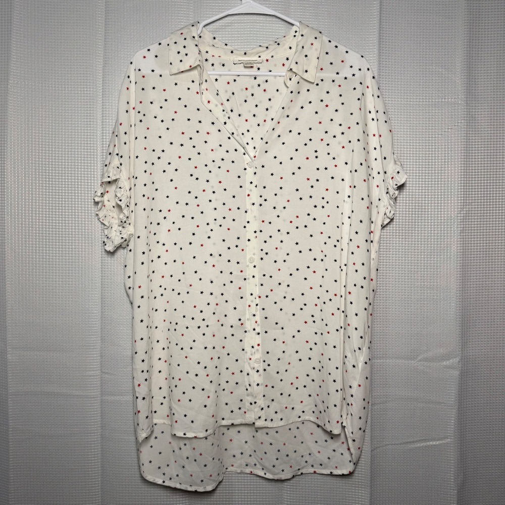 Beachlunchlounge Star Print Viscose‎ Ruffle Sleeve Button Down Boho Americana
